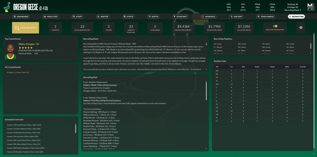 Draft Day Sports: College Football 27 dynasty management and recruiting